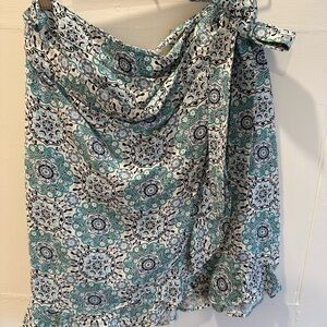 LOFT Teal and White Printed Swim Sarong Cover-Up